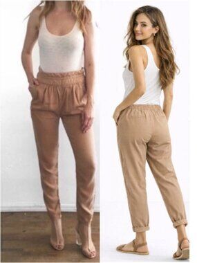 ARITZIA WILFRED Casbah Relax Fit Pants Tan Elastic Waist Pants Sz 4